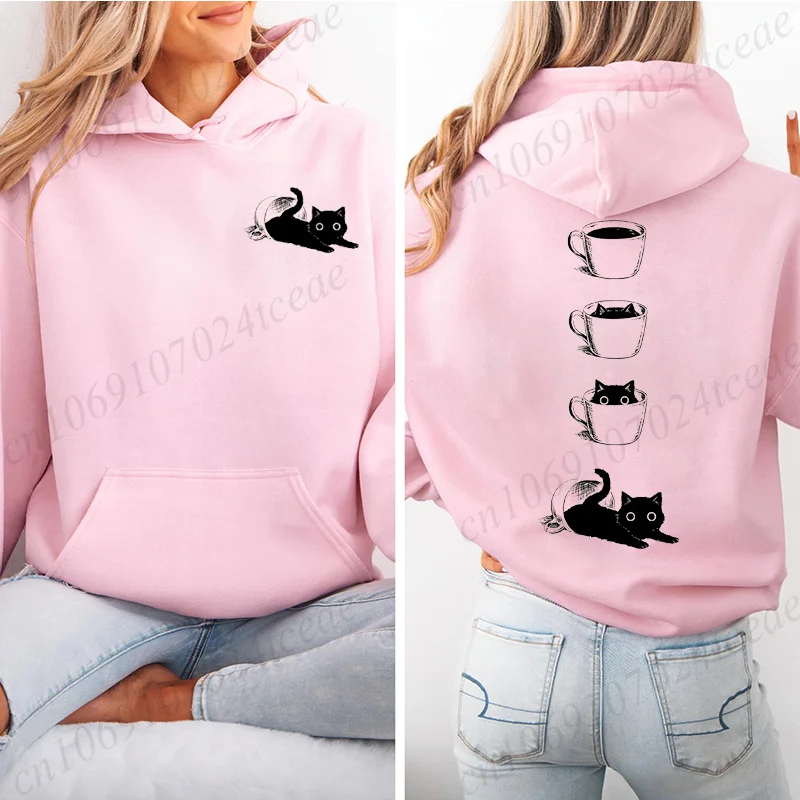 

Harajuku новая мода Y2K толстовка большого размера одежда кошка напиток кофе с принтом женская свободная повседневная спортивная толстовка в стиле хип-хоп уличная одежда