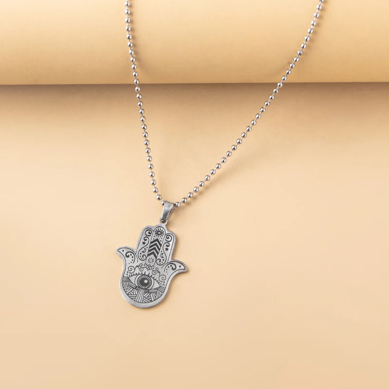 Edelstahl Hamsa Hand Halskette Muslimische Hand der Fatima Anhänger Halsketten Für Frauen Männer Arabisch Amulett Schmuck – Detail 5