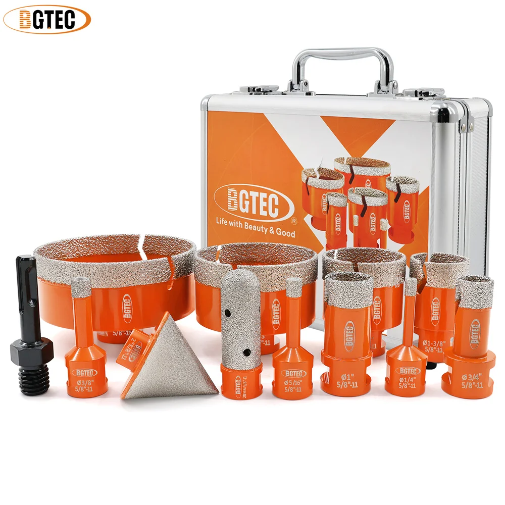 

Набор сверл для плитки BGTEC с резьбой 5/8"-11, 8/9/10/11/12 шт., для сухого и влажного сверления, для керамогранита, керамической плитки, гранита, мрамора