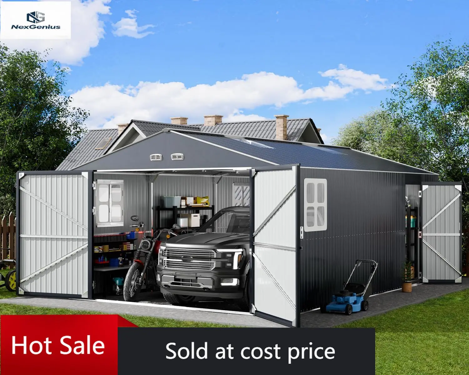 

Металлический гараж-сарай 13x20x8.3 фута с комплектом основания, сверхпрочный стальной каркас с порошковым покрытием 18 калибра, выдерживает снег 100 PSF и ветер 150 миль/ч