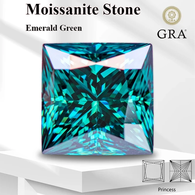 

Муассанит Lab Diamond Princess Cut Начальный цвет Изумрудно-зеленый с сертификатом Усовершенствованное изготовление ювелирных изделий для женщин