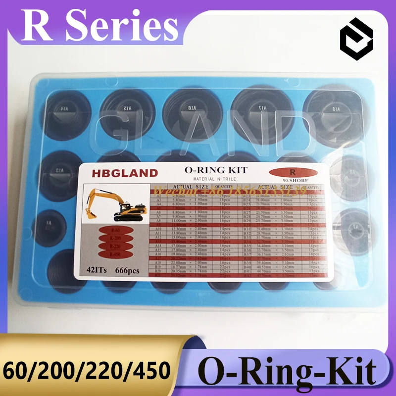 O-Ring-Kit For R60 R200 R220 R450 O-ring Box 666pcs for Hyundai Excavator Seal Kit