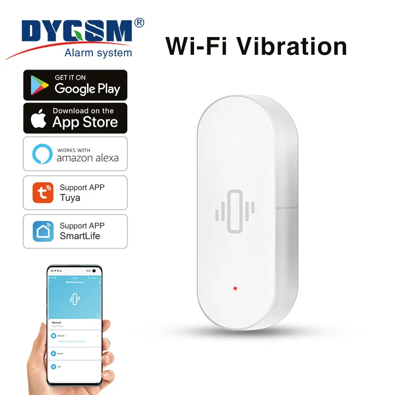 Tuya WiFi Vibration Sensor, Sensitive Detection, Smart Alerts, Smart Living From Safety, Compatible With Alexa/Google Home.