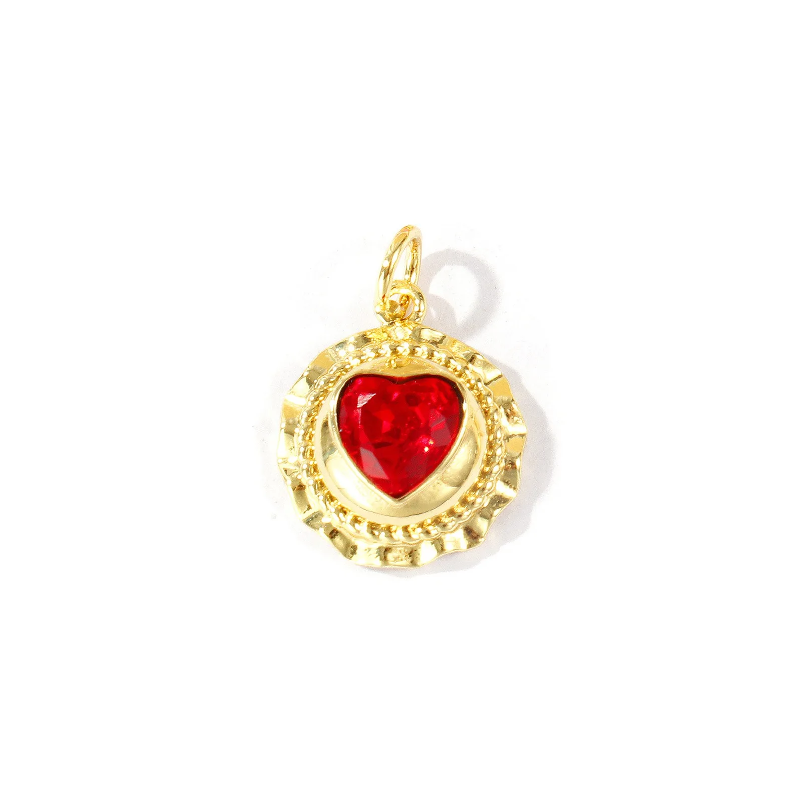 2 Stück Messing-Anhänger, 18 Karat vergoldet, Valentinstag, Herz, Blume, roter Zirkonia, Anhänger für Frauen, DIY-Halskette, Schmuck, Geschenk – Detail 3
