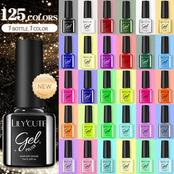 LILYCUTE 7ml Gel Nail Polish 125 Colors Super Glitter Gorgeous Semi Permanent Soak Off UV LED Nail Art Manicure Base Top Coat