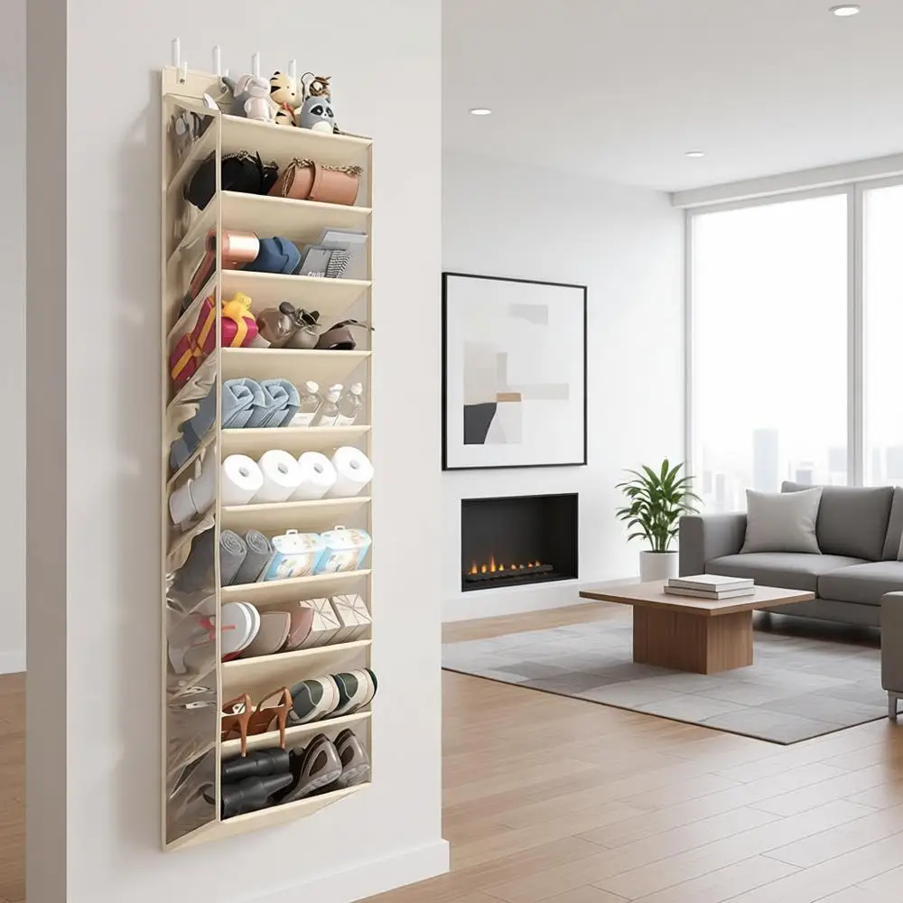 

Органайзер для обуви на 10 ярусов с глубокими карманами, прочная рама, бежевый, подвесной, для шкафов