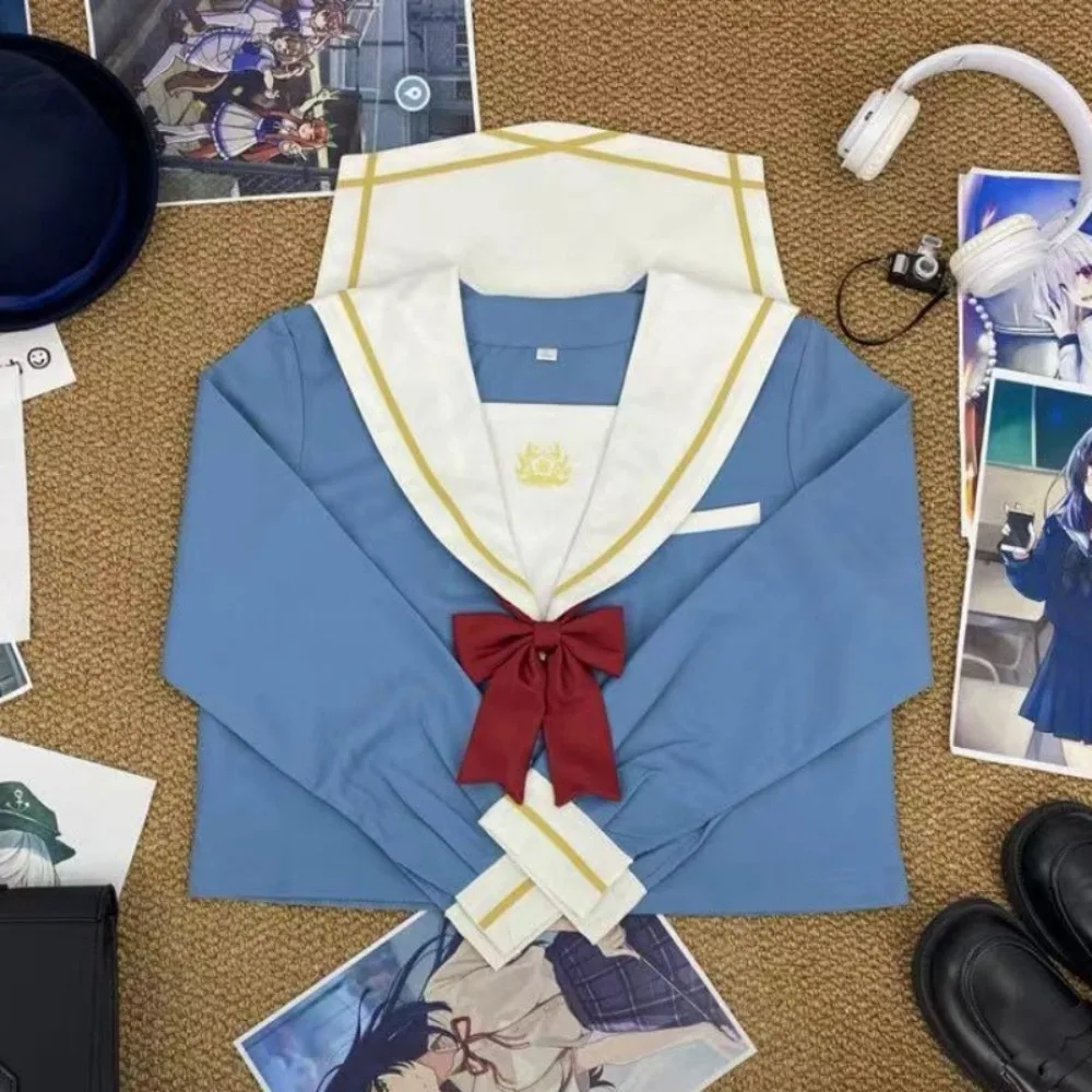 Light Blue Cherry Blossom Sailor Suit JK Uniform, Japanese College Pleated Skirt School Uniform for Campus Graduation Daily Wear