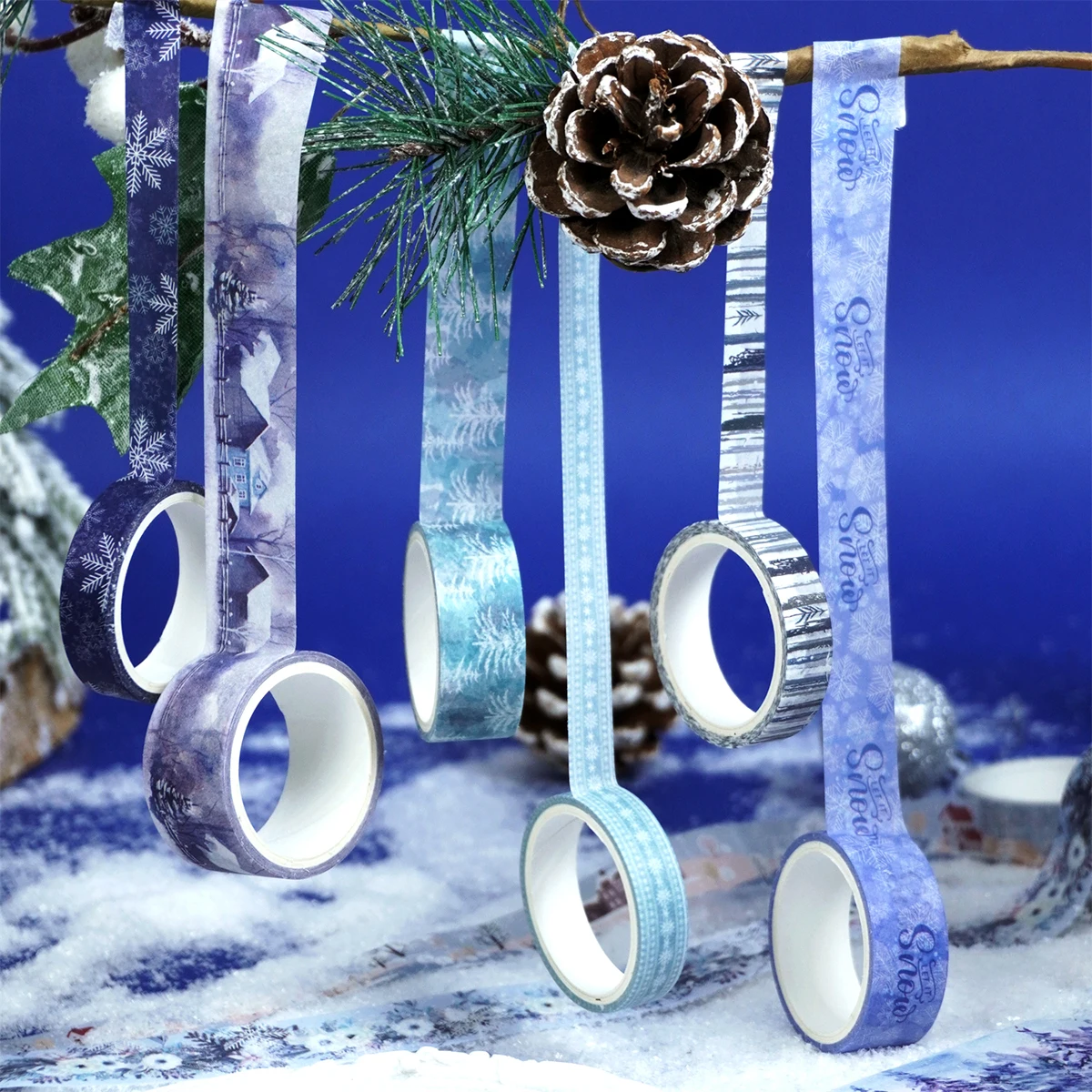 18 لفة/صندوق، شريط واشي لمشهد الثلج لعيد الميلاد، مناسب لمذكرات DIY، تزيين صندوق الهدايا، هدية عيد الميلاد للأصدقاء