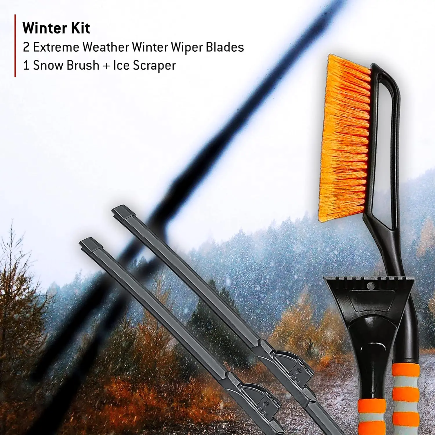 22" Premium Winter Wiper Blades Set with Ice Scraper - Extreme Weather All-Season Replacement for Clear Visibility