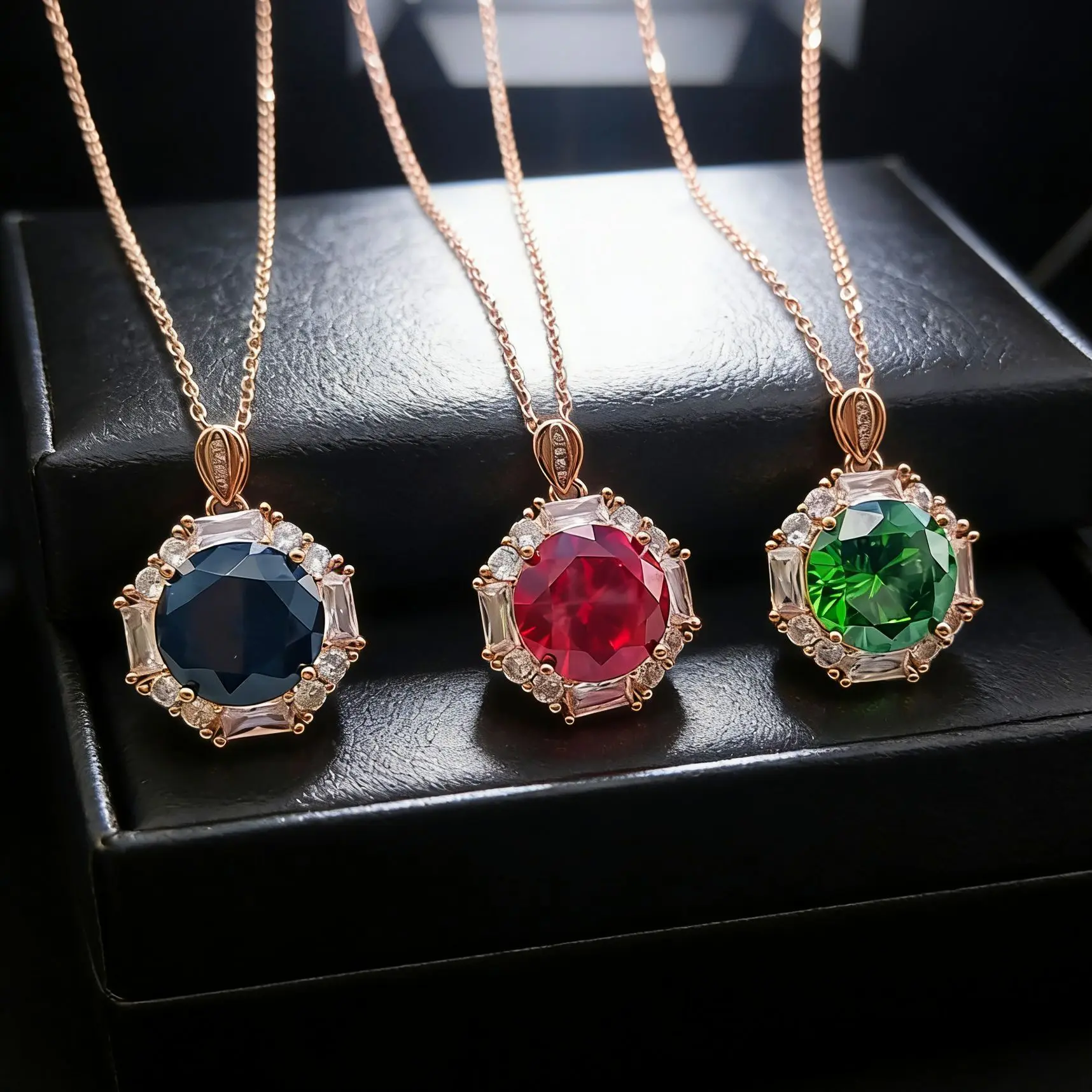European-style jewelry - realistic red and blue sapphire pendant necklace, emerald collar chain for women