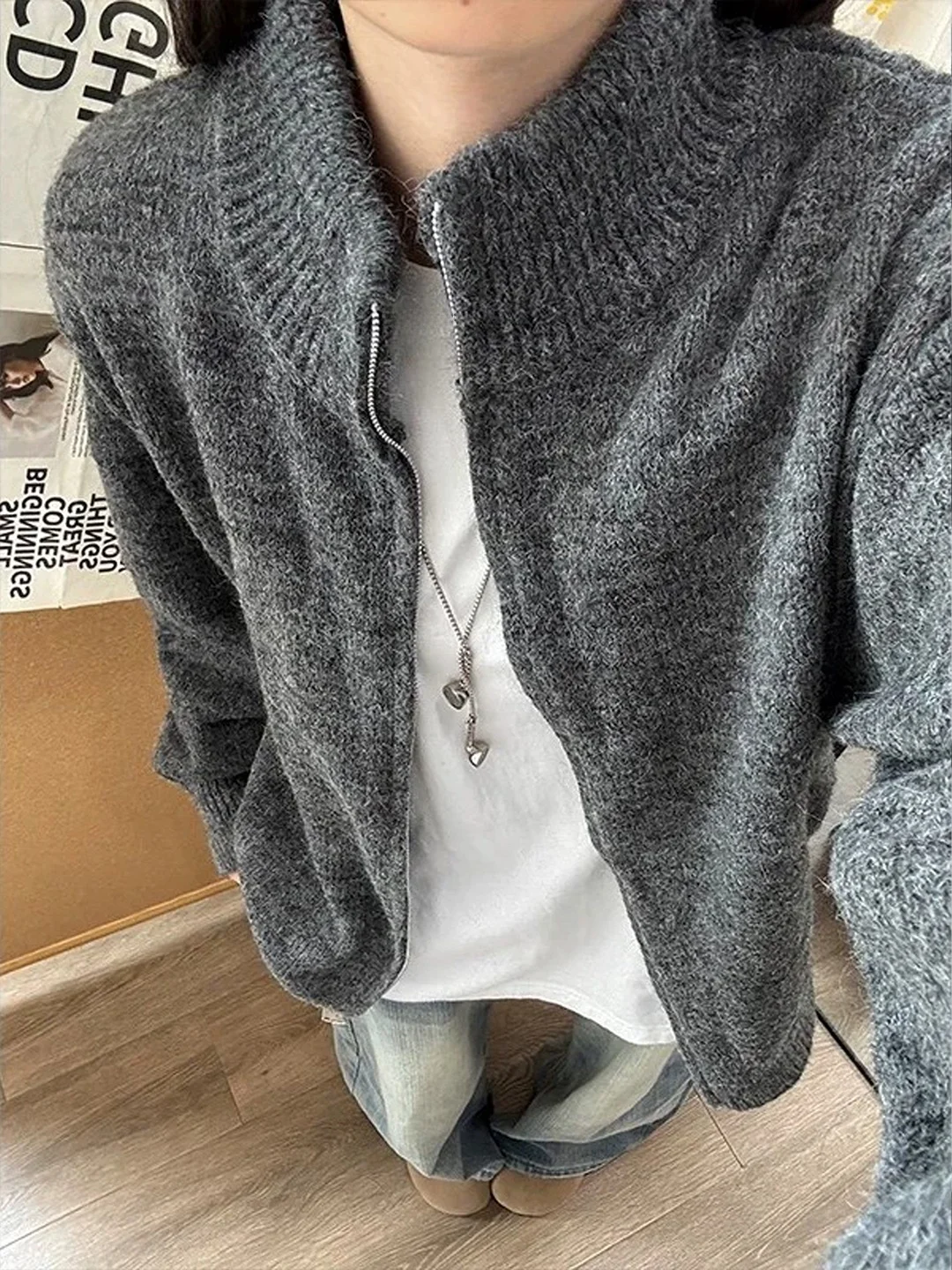 

Мужской вязаный кардиган Cleanfit с длинными рукавами, на двойной молнии, свободного кроя, осенний, модный, в стиле Lazy, с воротником-стойкой, верхняя одежда