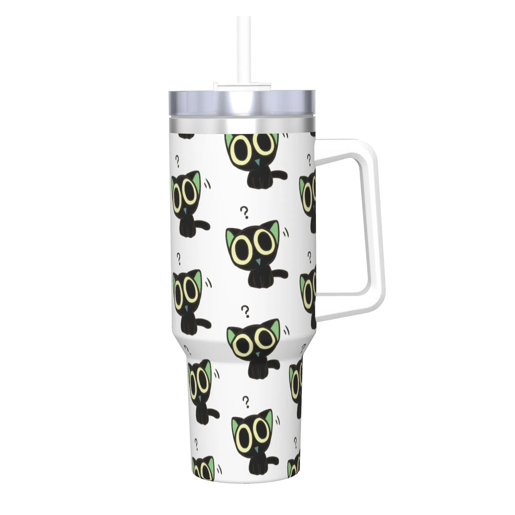 Stainless Steel Tumbler CONFUSED Hei LuoXiaoheis Thermal Mug Black Cat Portable Hot Drinks Car Mugs Travel Water Bottle