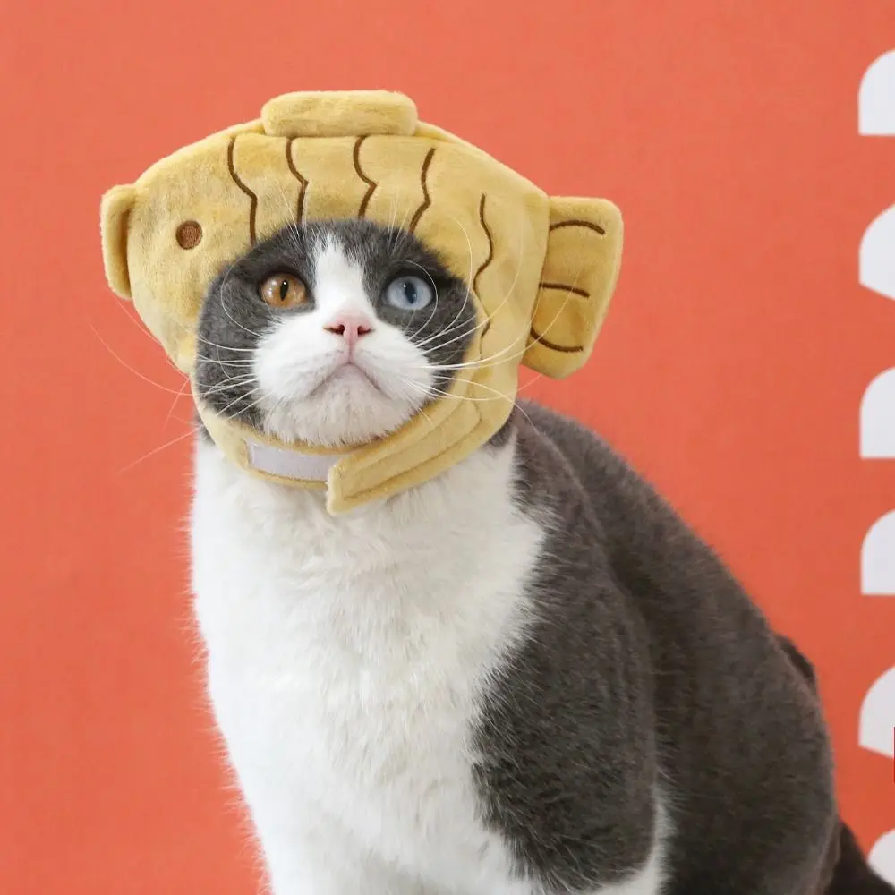 Creative Japanese Style Taiyaki Head Cover Soft Cartoon Cat Headgear Comfortable Snapper Pet Hat Christmas