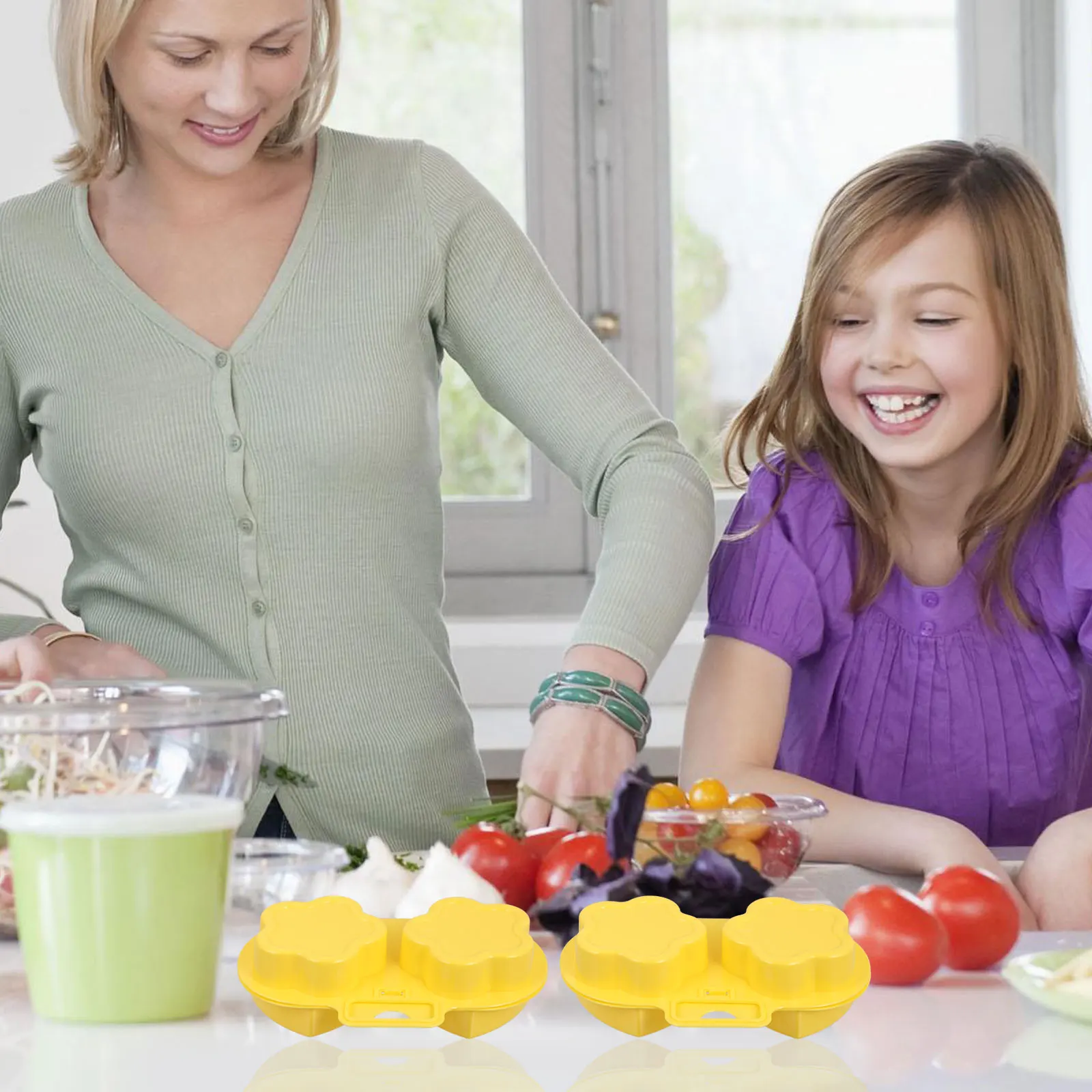 

3pcs Microwave Mold Heart Flower Shape Kitchen Egg Poacher Pp Material Foldable Easy Storage With Buckle Reusable