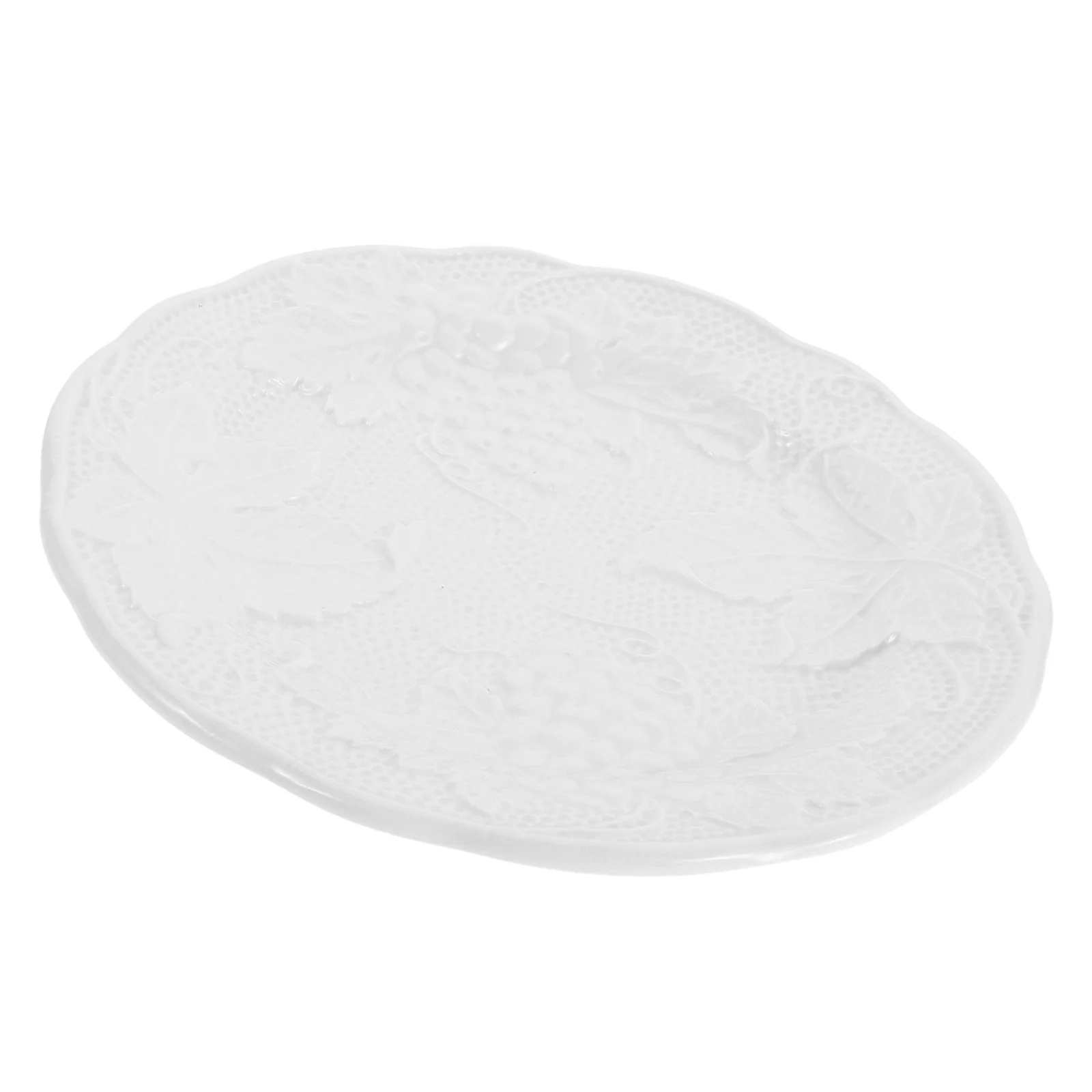 

7.86 Inch Retro Ceramic Dinner Plate White Embossed Lace Edge Tableware for Tea Party Appetizer Fruit Platter Decorative Serving