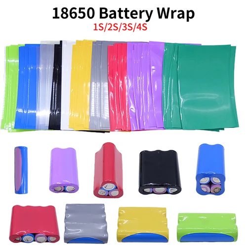 Tubo termorretráctil de PVC, cinta de película de batería 18650, funda retráctil precortada, cubierta envolvente para protección de baterías 1S 2S 3S 4S, 30/100 Uds.