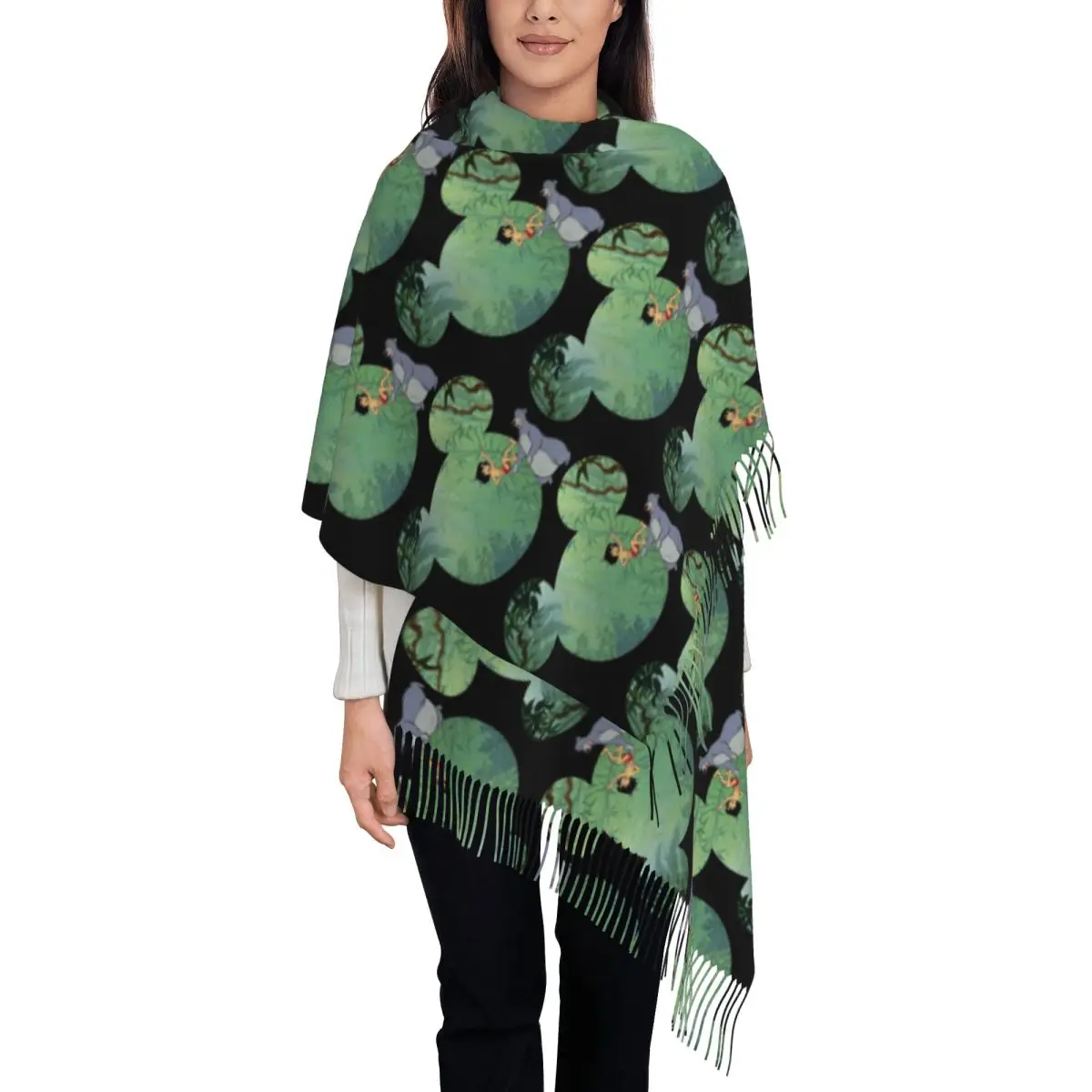 

Изготовленный на заказ шарф-балус с книгой джунглей для женщин, роскошная зимне-осенняя шаль с кисточками, накидки