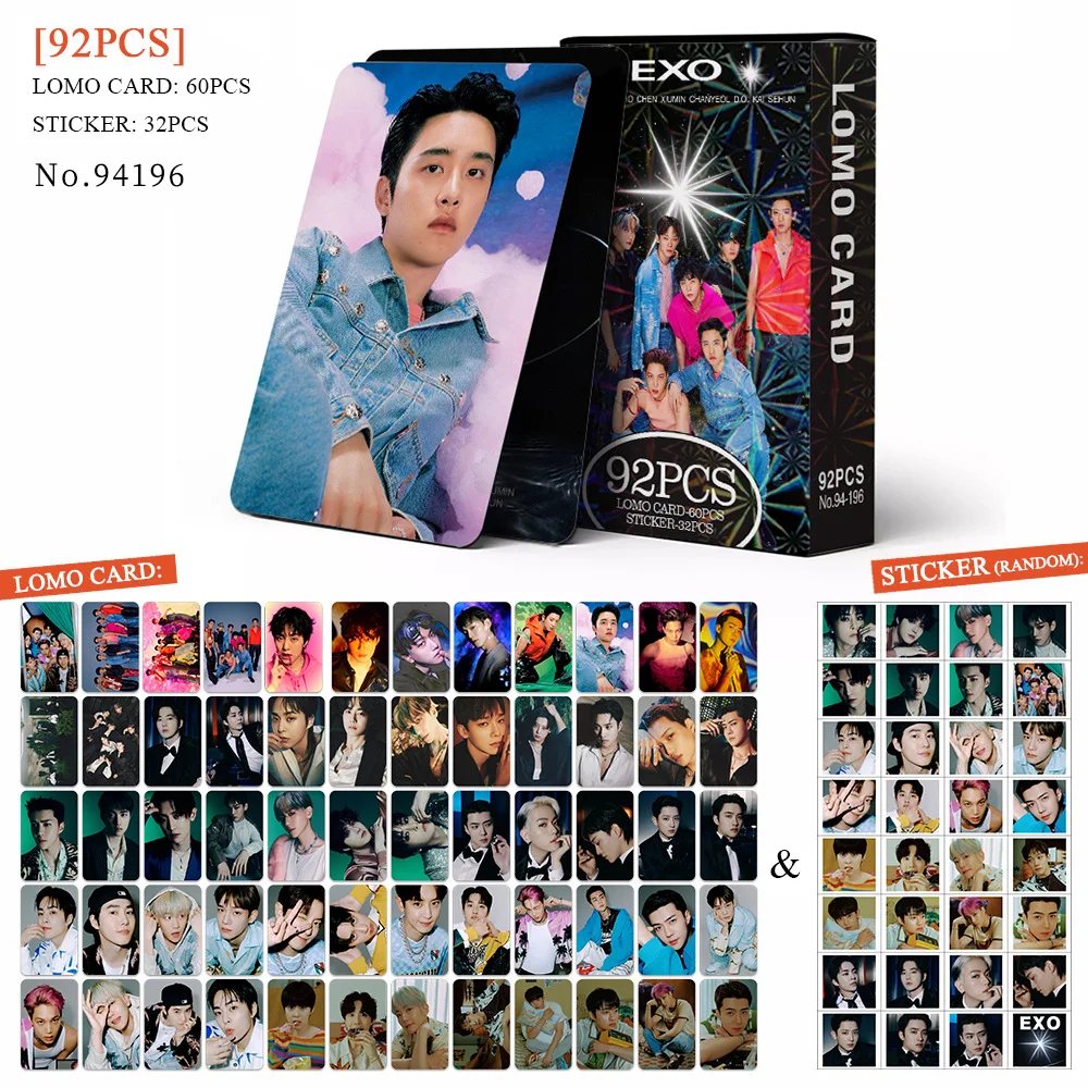 92Pcs/Set Boy Idol Group New Album EXIST Lomo Cards HD Photo High Quality Baekhyun KAI Chen SeHun ChanYeol HD Poster Fans Gift