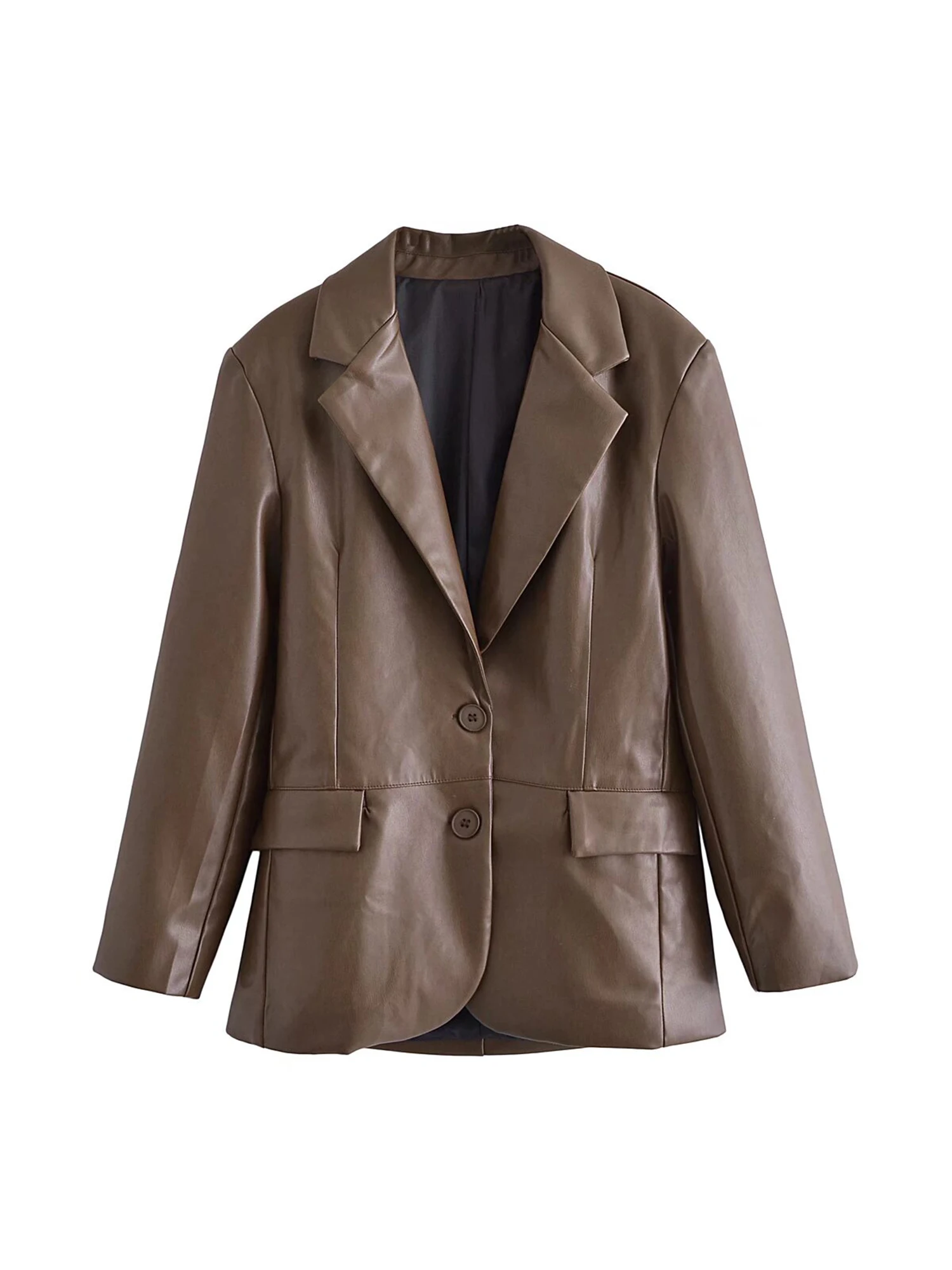 

Женский коричневый приталенный пиджак, винтажный повседневный пиджак большого размера, пальто Y2k Harajuku, двубортная верхняя одежда с длинными рукавами, осень 2025 г.