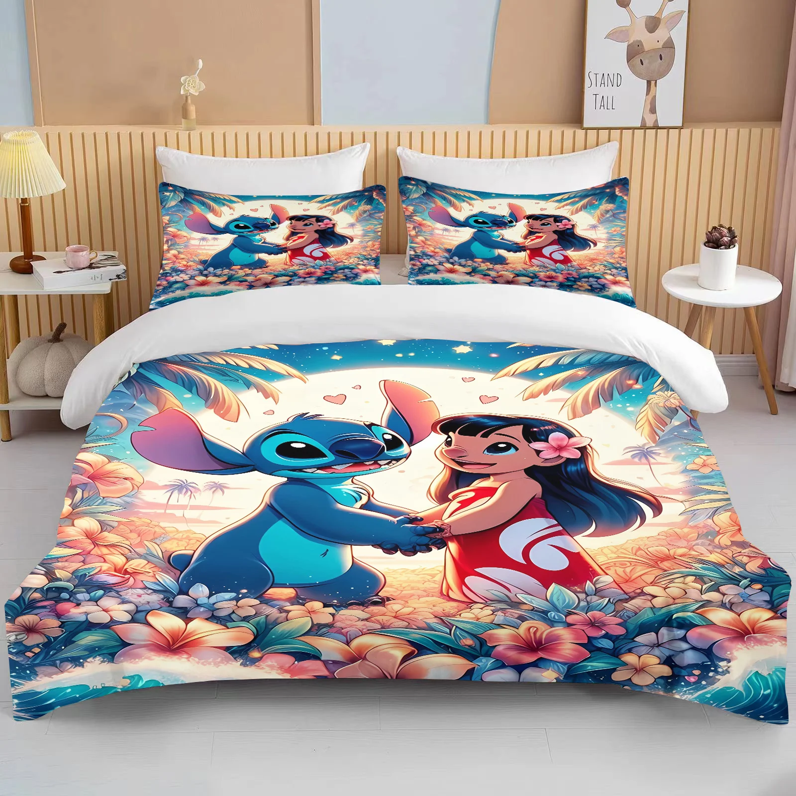 Disney Fashion Lilo Stitch Cartoon Anime Children Duvet Cover Set Comforter King Size Bedding Quilt Queen Twin Grade Bed Sheet