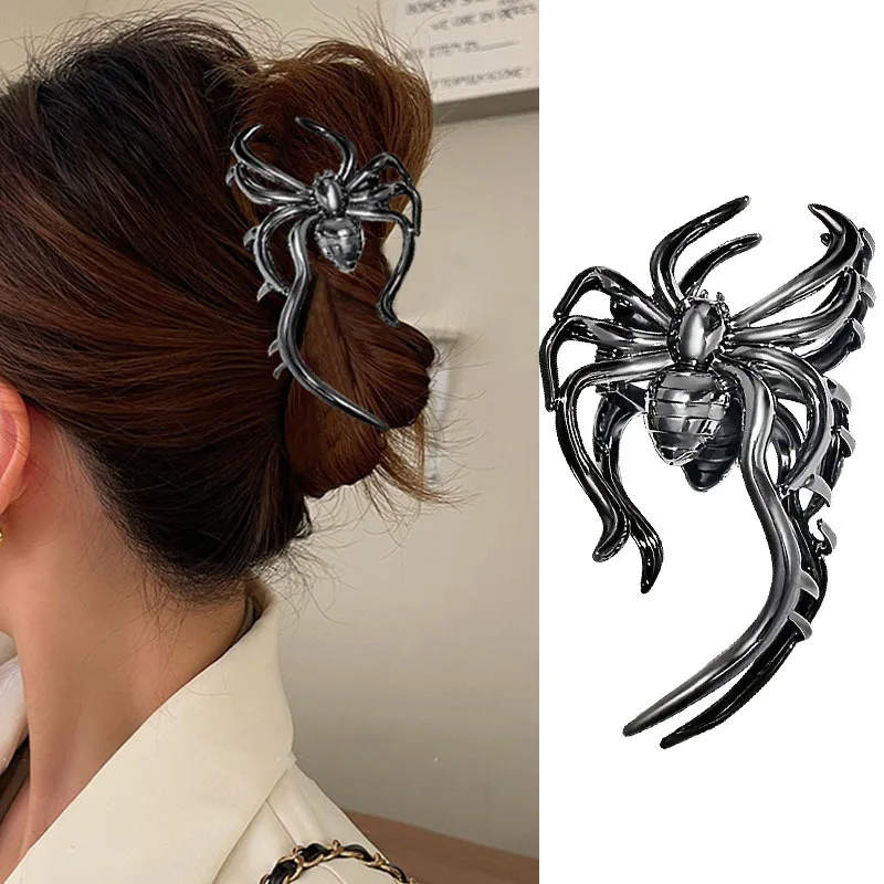 Halloween Schwarze Spinne Haar Klaue Clips Gothic Metall Haar Clips Starken Halt Shark Klemmen Punk Charme Haar Zubehör Für Frauen