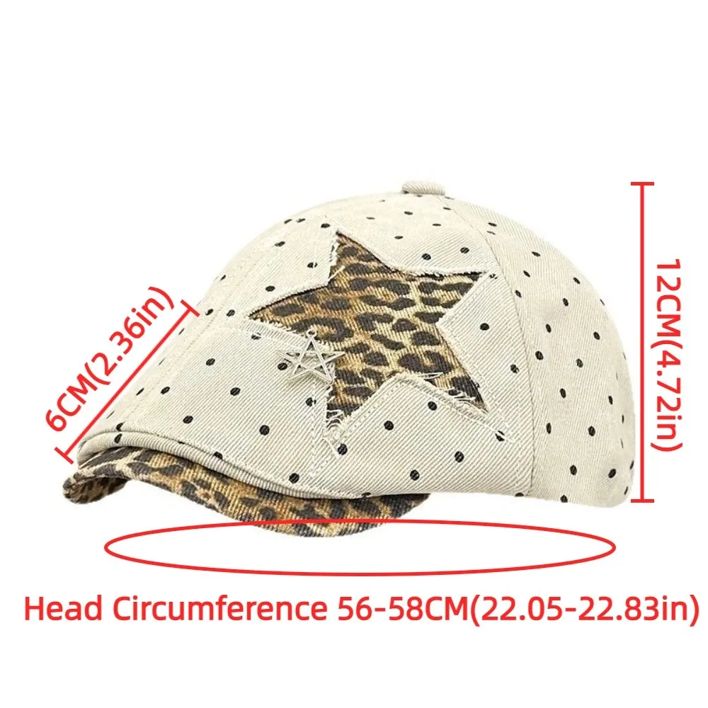 Unisex-Beret mit Stern- und Leopardenmuster, verstellbare Retro-Newsboy-Mütze, Y2K-Baseballkappe mit Polka-Dot-Muster, weiche Baseballmütze für die Arbeit – Detail 1