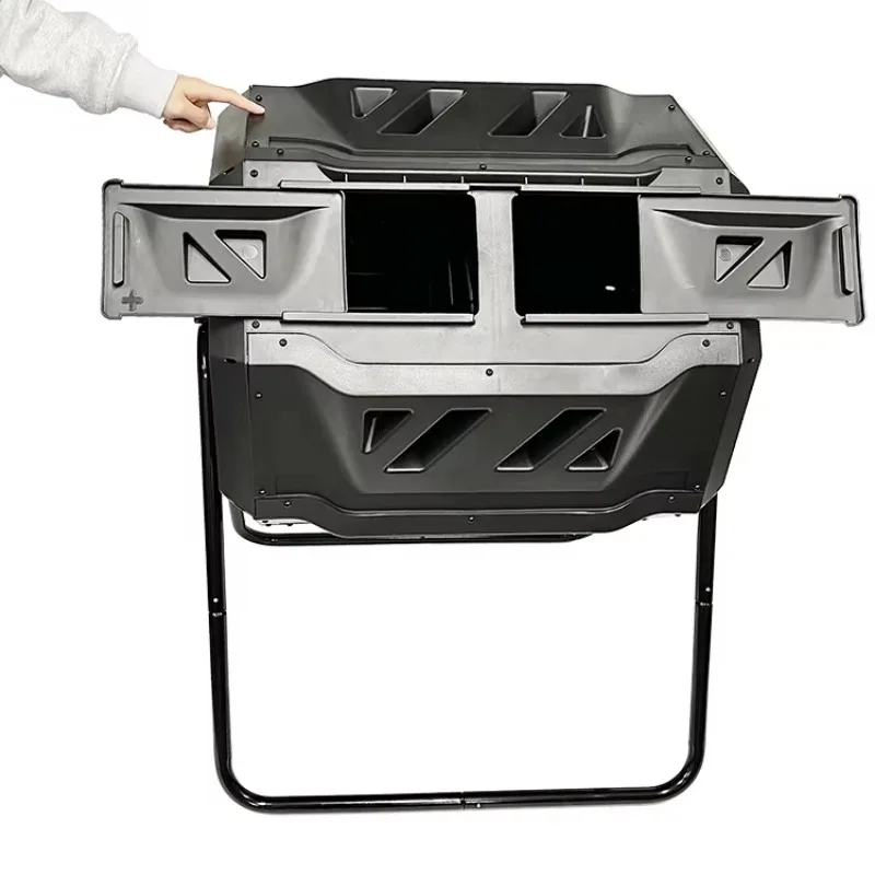 43 Gallon Outdoor Garden Dual Chamber  Rotating Batch Composting Tumbler  Rolling Compost Bin with Black Door