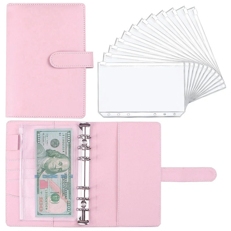 

A6 Budget Binder Planner With 12 Pieces Cash Envelopes Colorful PU Leather Notebook Binder With 12 PCS A6 Binder Pockets