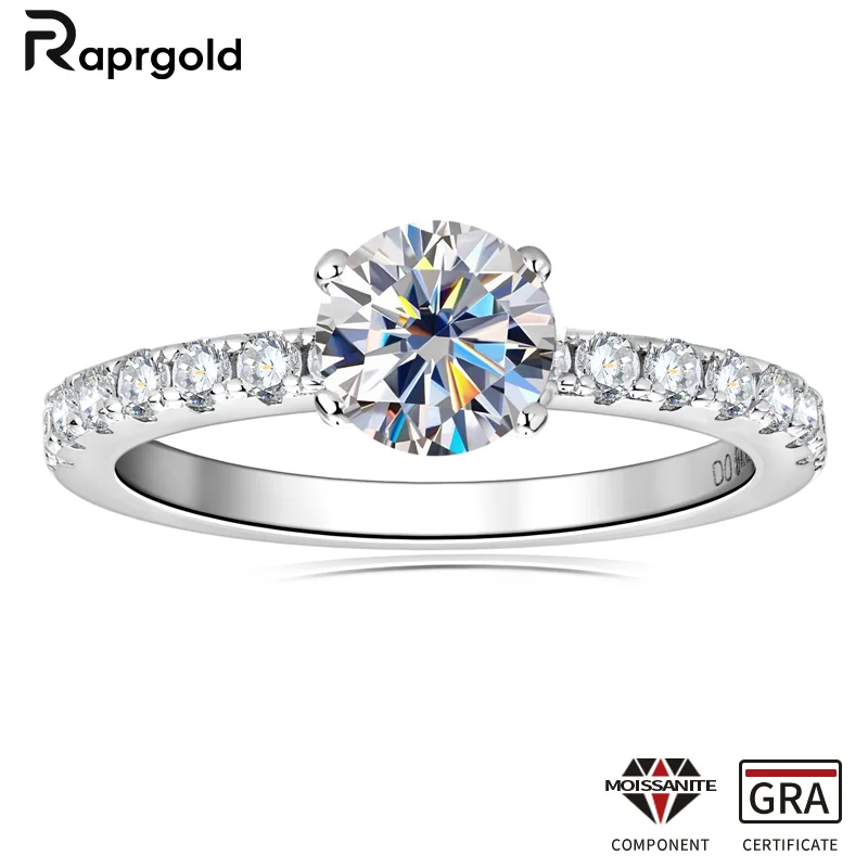 

RAPRGOLD GRA Certified Round Moissanite Promise Ring for Women S925 Sterling Silver Wedding Rings Engagement Band Jewelry Gifts