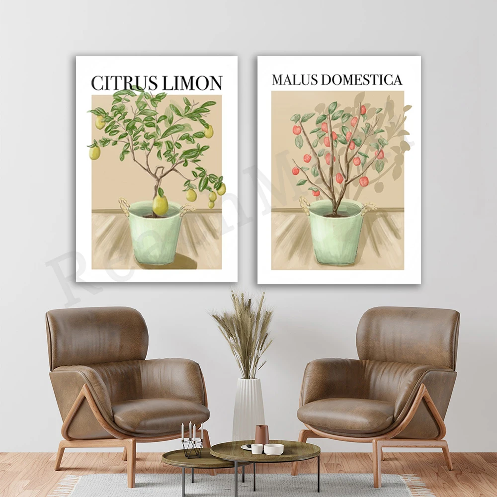 apple tree print, begonia, lemon tree print, citrus lemon, spring summer print, watercolor effect art print, kitchen decor poste
