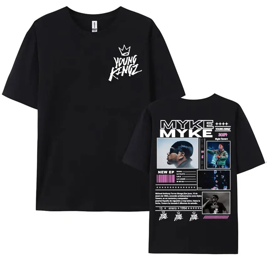 Rapper Myke Towers Young Kingz Album Merch T-shirts Men Women Harajuku Hip Hop Street T-shirt High Quality Casual Cotton T Shirt