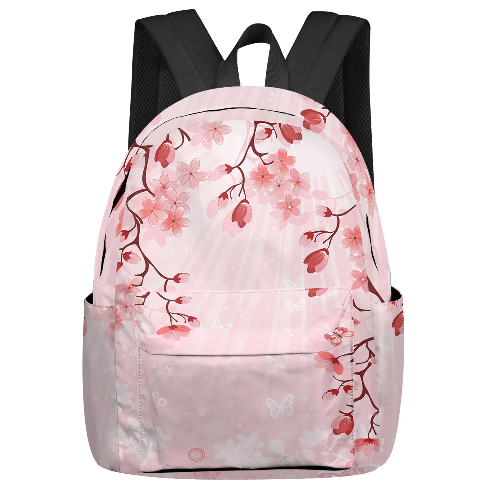 Butterfly Flower Branch Sakura Pink Backpack Teenagers Student School Bags Laptop Custom Backpack for Men Women Travel Bag