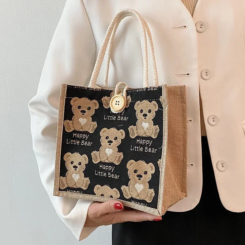 Cartoon Cute Bear Canvas Bag Portable Shopping Bag Large-capacity Students Women Eco Tote Bag Travel Shoulder Cloth Handbag