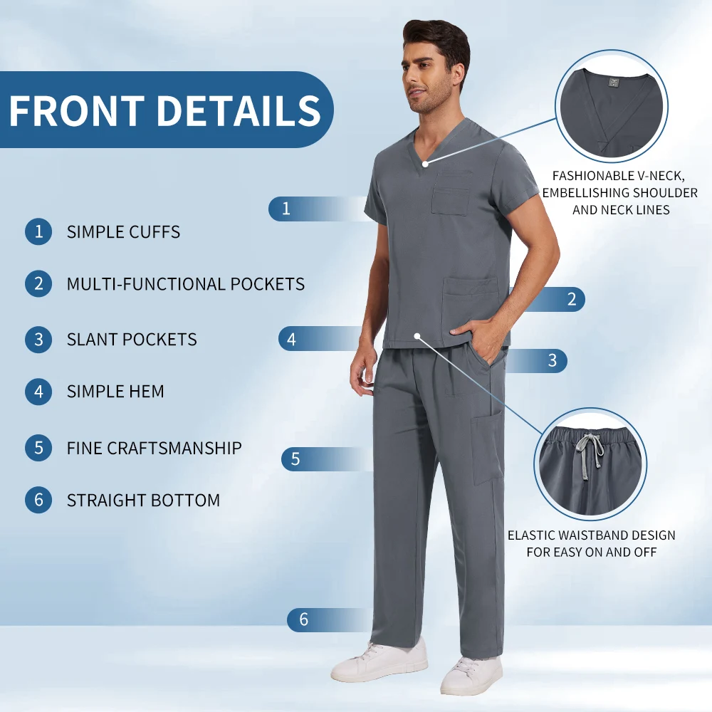 Niaahinn Multicolour Nurse Scrubs Set Clinical Medical Work Clothes Doctor Nursing Uniform Short Sleeve V-neck Tops Pocket Pants