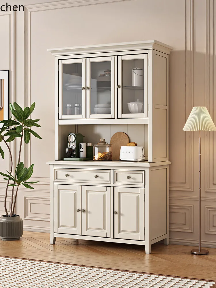HT Solid Wood Four-Door Sideboard Wine Cabinet Wall-Mounted Kitchen Living Room Cupboard Storage Tea Cabinet