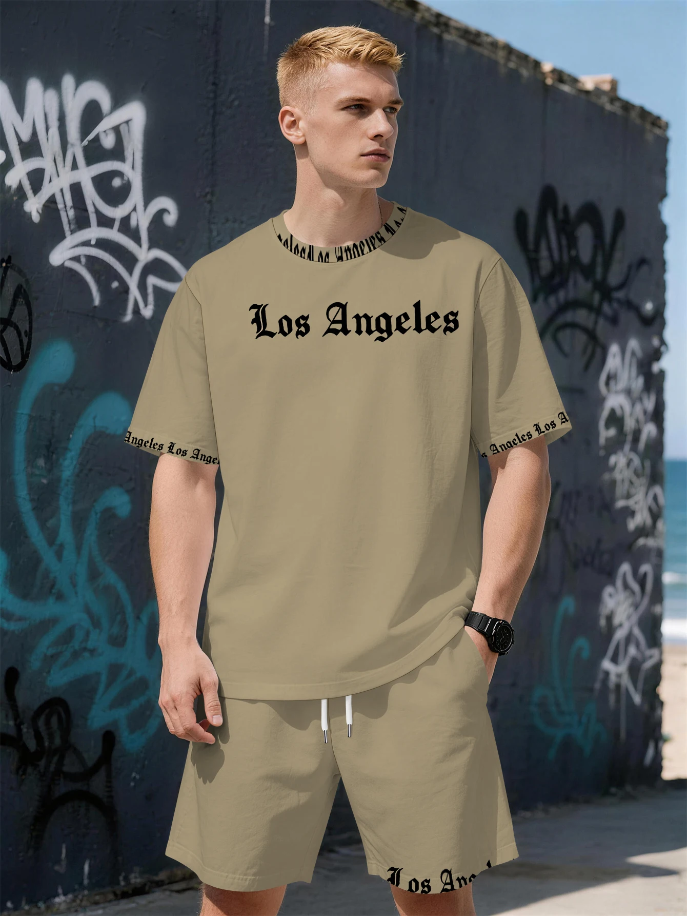 

2026 Summer Men's Suit with Letter Print Breathable Lightweight Casual Fashionable Outdoor Men's Clothing