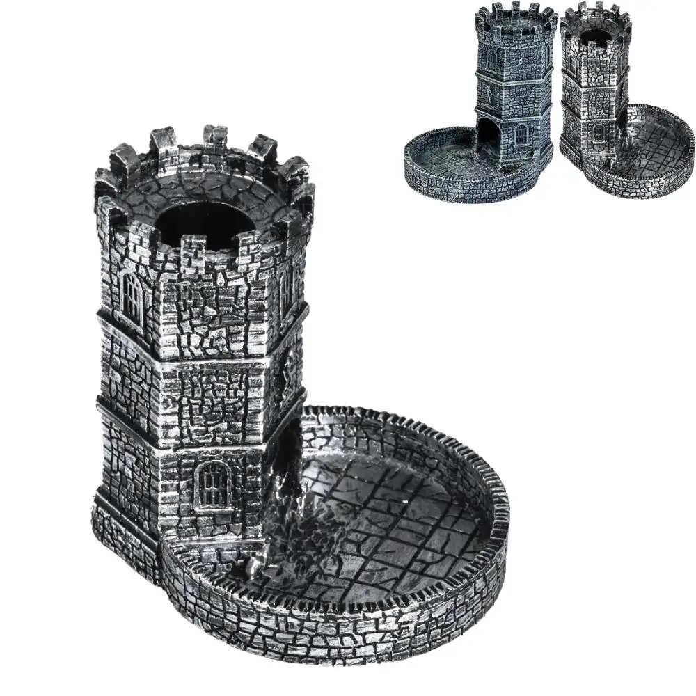 Hollow Castle Ornaments Fish tank Decor Resin Dice Tower Case Castle Citywall Ancient Tower for DND Game Desktop Decoration