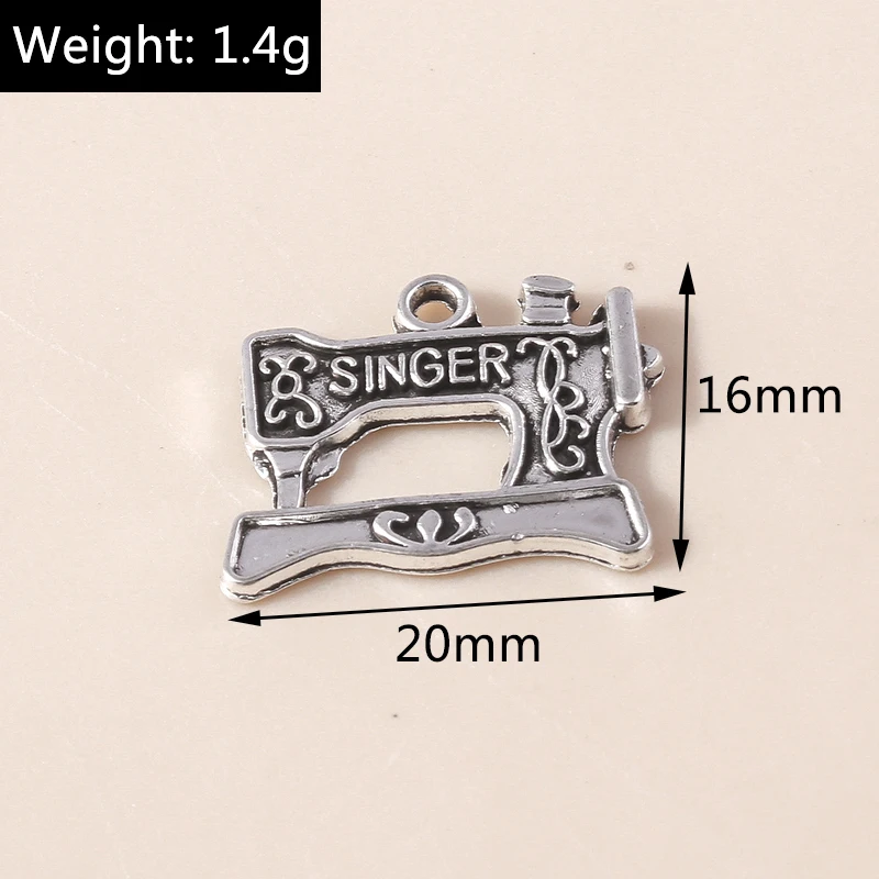Leslie 10 Stück/Lot 16*20mm Legierung Antik Silberfarben Retro Nähmaschinen-Anhänger für DIY Armbänder Halsketten Schmuckzubehör – Detail 2