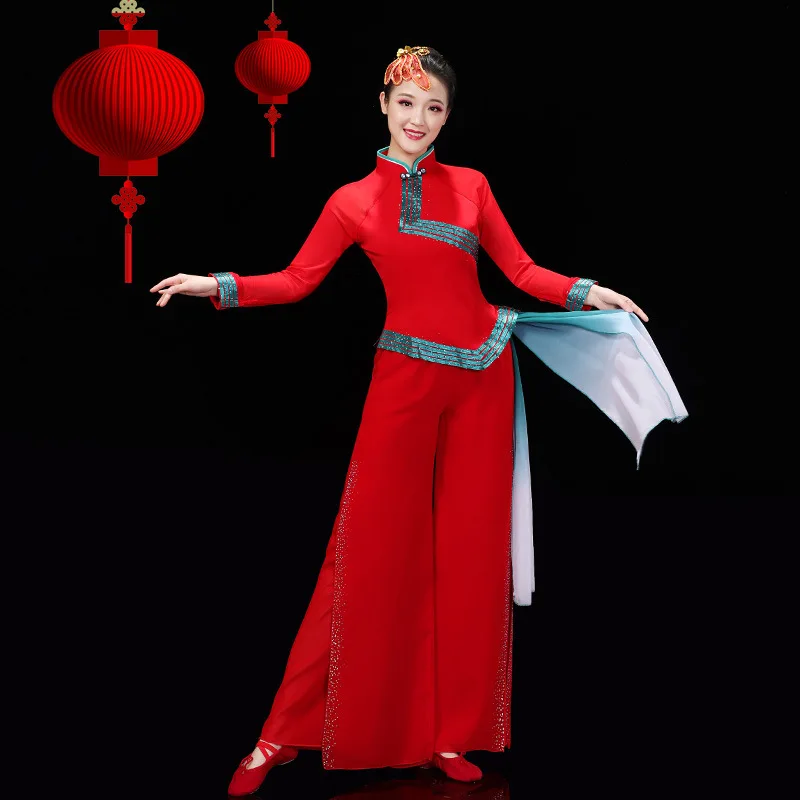 Costumes de spectacle de danse ethnique Yangge, vêtements de danse traditionnelle rouge du nouvel an chinois, tenue élégante de danse folklorique chinoise