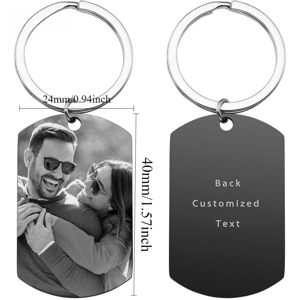 Stainless Steel Customized Photo Keychain Laser Engrave Text Love Picture Keyrings for Friend Family Gift