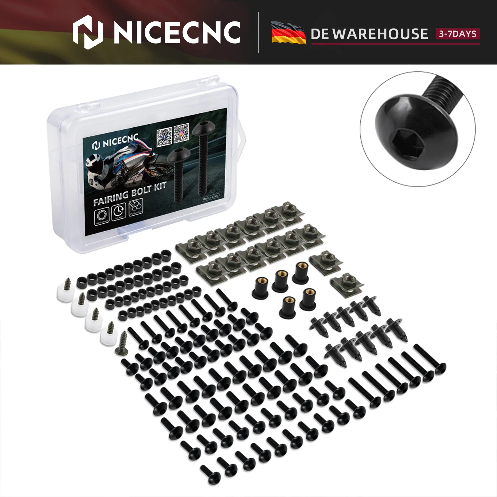 Kit de vis de carénage (190 pièces) pour Yamaha, Suzuki, KTM, Honda CBR, Kawasaki, BMW, Ducati, Husqvarna, GasGas (stock UE)