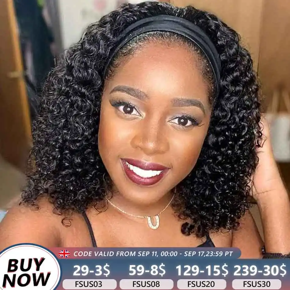 180% Headband Wig Human Hair Water Wave 28Inch Brazilian Kinky Curly Human Hair Scarf Wigs For Women No Sew In Human Hair Wigs