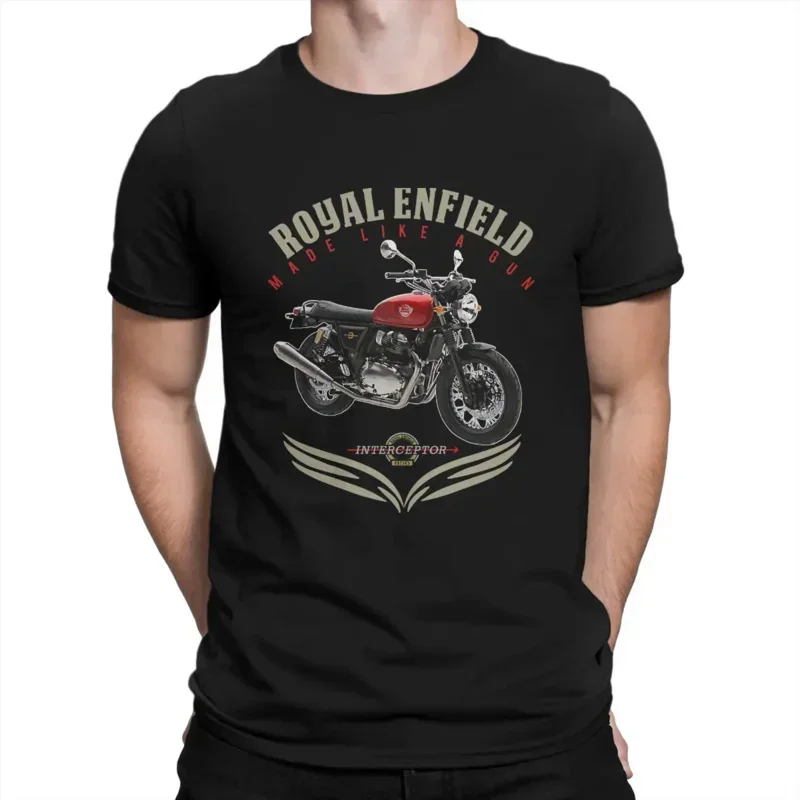 

Royal Enfields Interceptor Designs By Fashion Therapy T-Shirts for Men One of British Retro Motorcycles 100% Cotton T Shirt