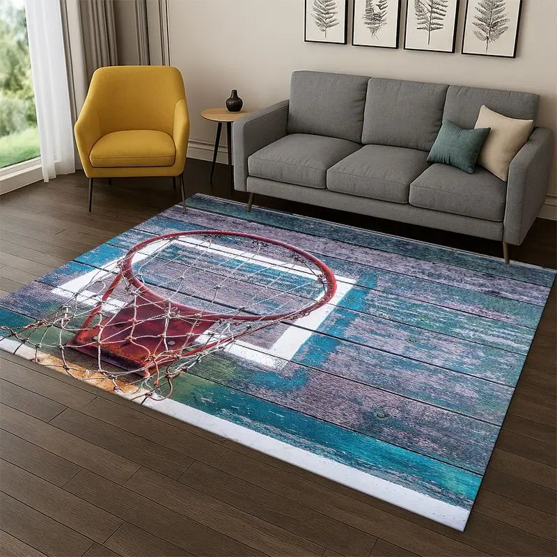 Retro Basketball Court Cartoon Sports Carpet Rug for Bedroom Living Room Sofa Playroom Doormat Home Decor,Kid Area Rug Non-slip