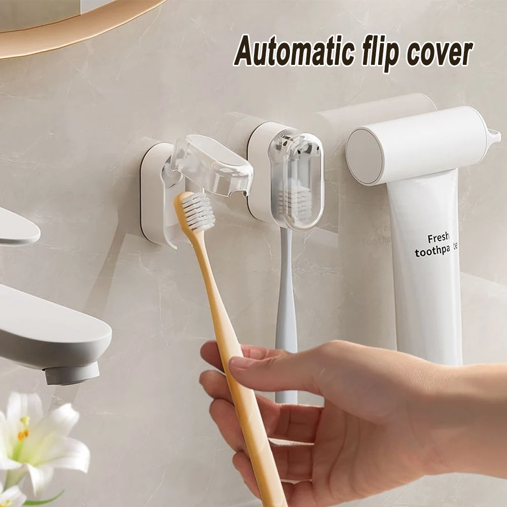 1PC Toothbrush Holder Punch-free Space Saving Wall-Mounted Dust-free Organizer Boxes Bathroom Self Adhesive Toothbrush Racks