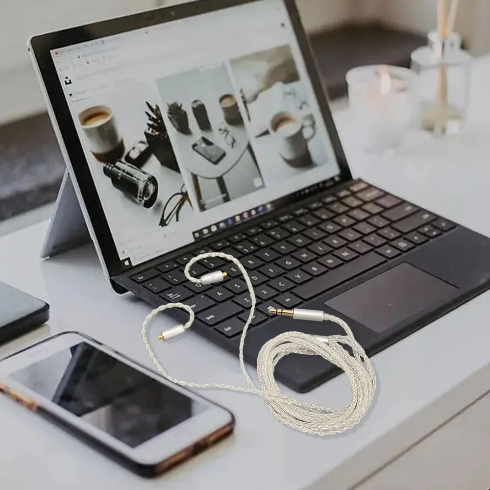8 Stranded Braiding MMCX To 3.5mm Sound Cable Silver Plated Copper Headphone Cable for SE215 SE315 SE425 SE535 SE846/UE900