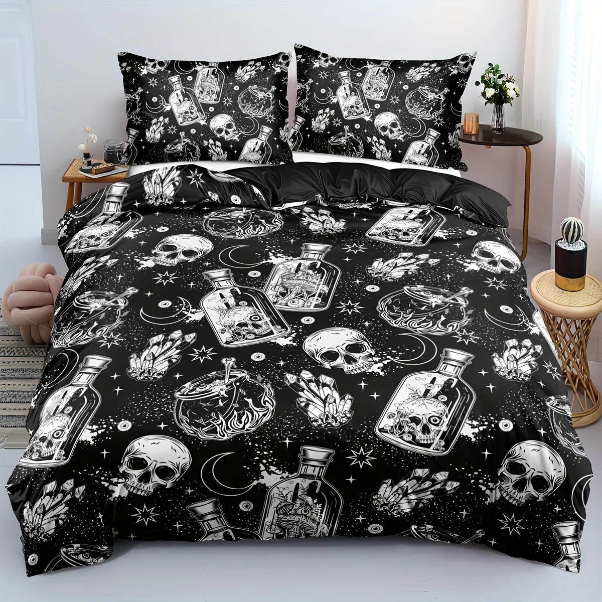 

2/3pcs Halloween Skull Down Comforter Set Soft Comfortable Moon Printed Down Bedding Set Halloween Gift Happy Halloween