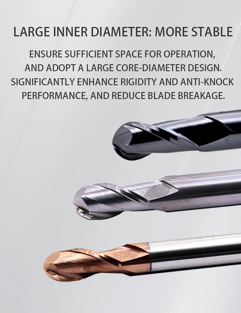 MZG 2 Flöte HRC45 HRC55 HRC65 Kugelfräser Nano-Beschichtung Hartstahl Gusseisen Hartmetallwerkzeug Wolframfräser R0.5-R6.0 – Detail 2