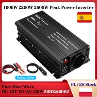 Car Inverter Pure Sine Wave 1500W 2200W 2600W DC 12V TO AC 230V Peak Power LED Display EU UN Socket Transformer Solar Inverter