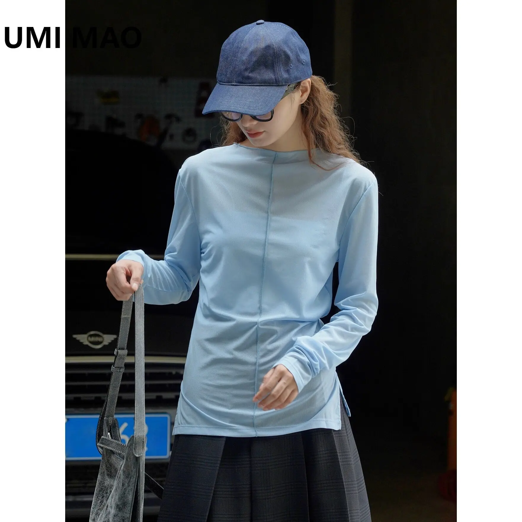 

UMI MAO Top Femme Autumn New Korean Version Lazy Fashionable Slim Chiffon T-shirt Slim Fit Simple Casual Underlay Women